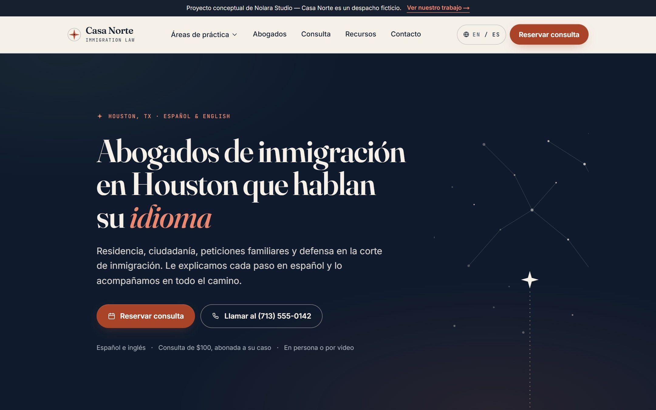 Spanish homepage hero: 'Abogados de inmigración en Houston que hablan su idioma'